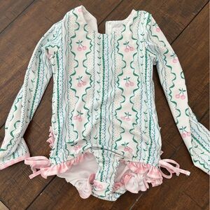 Girls sweet honey pink green white blue swimsuit 4 Rashguard